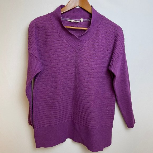 Soft Surroundings Womens Boheme Ribbed Sweater Size M Purple V Neck Long Sleeve - Picture 1 of 7